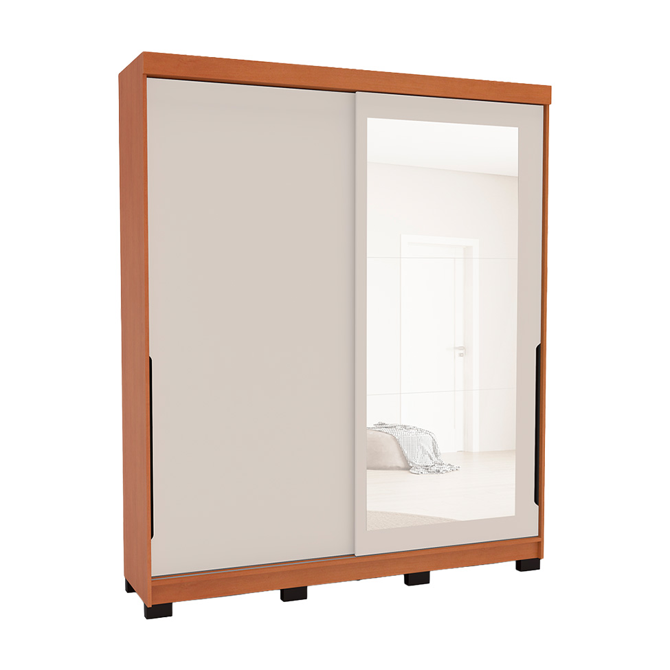 Guarda-Roupa Casal com Espelho Madrid 2 Portas 2 Gavetas Freijó e Creme