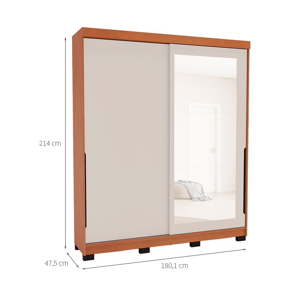 Guarda-Roupa Casal com Espelho Madrid 2 Portas 2 Gavetas Freijó e Creme