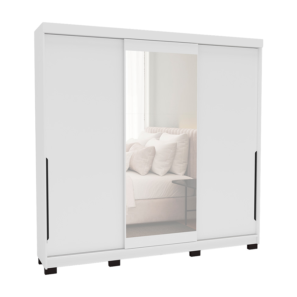Guarda-Roupa Casal com Espelho Madrid 3 Portas 2 Gavetas Branco
