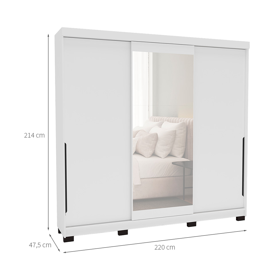 Guarda-Roupa Casal com Espelho Madrid 3 Portas 2 Gavetas Branco