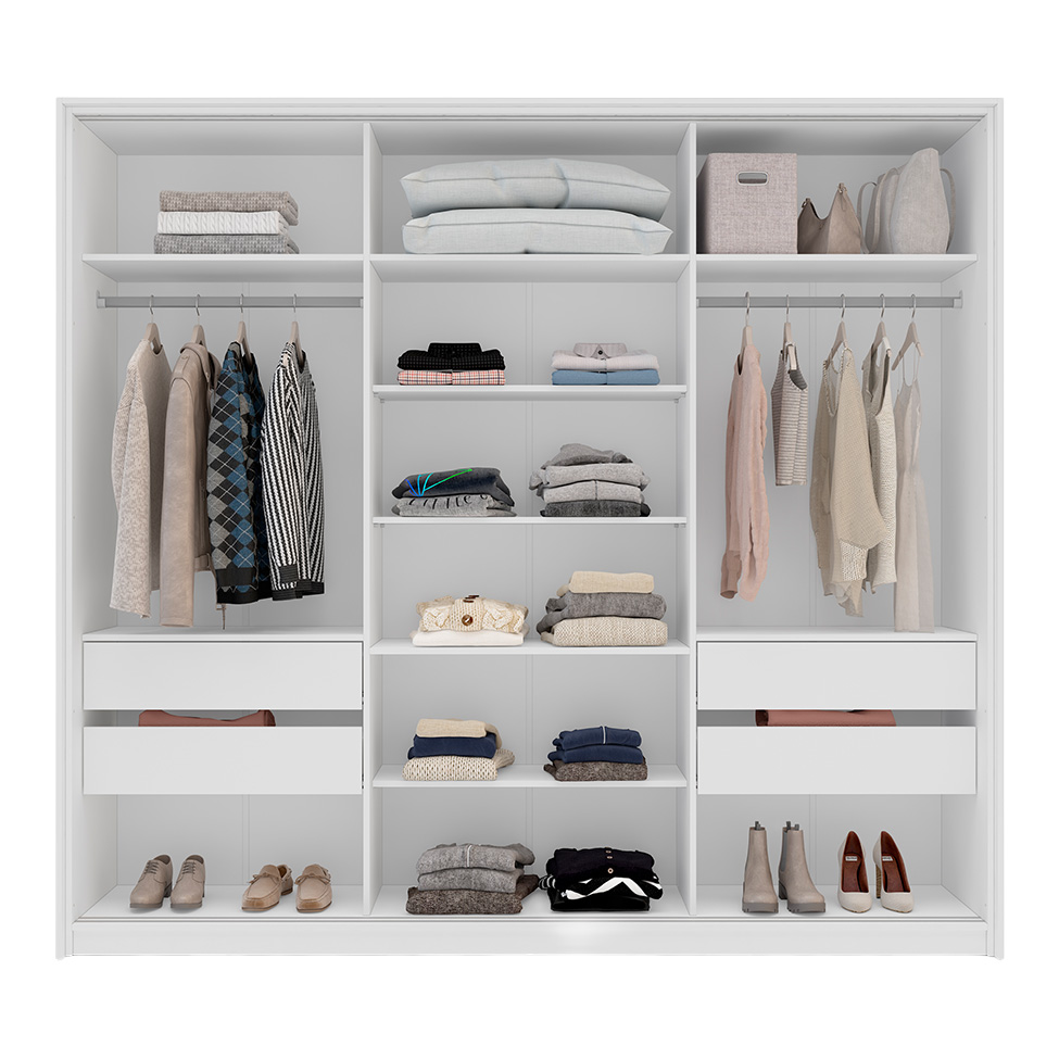 Guarda-Roupa Casal com Espelho Madrid 3 Portas 2 Gavetas Branco e Azul