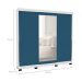 Guarda-Roupa Casal com Espelho Madrid 3 Portas 2 Gavetas Branco e Azul