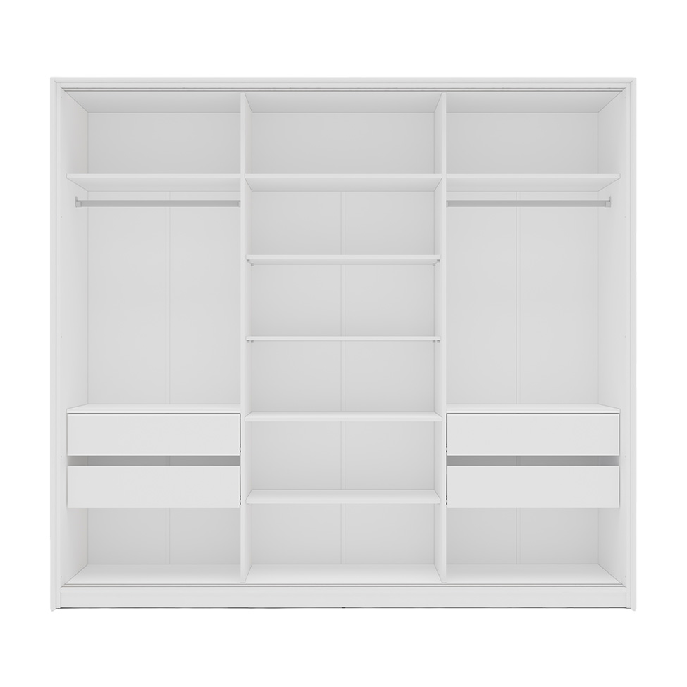 Guarda-Roupa Casal com Espelho Madrid 3 Portas 2 Gavetas Branco e Creme