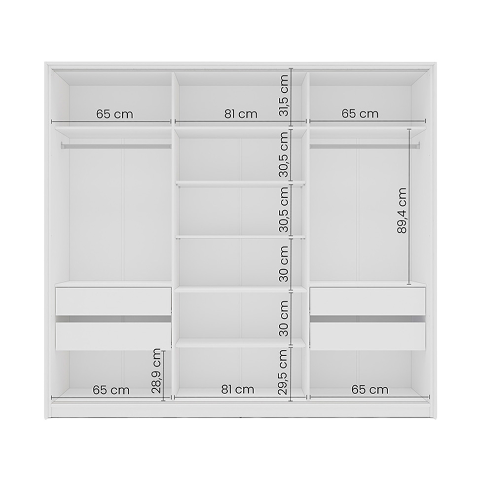 Guarda-Roupa Casal com Espelho Madrid 3 Portas 2 Gavetas Branco e Creme