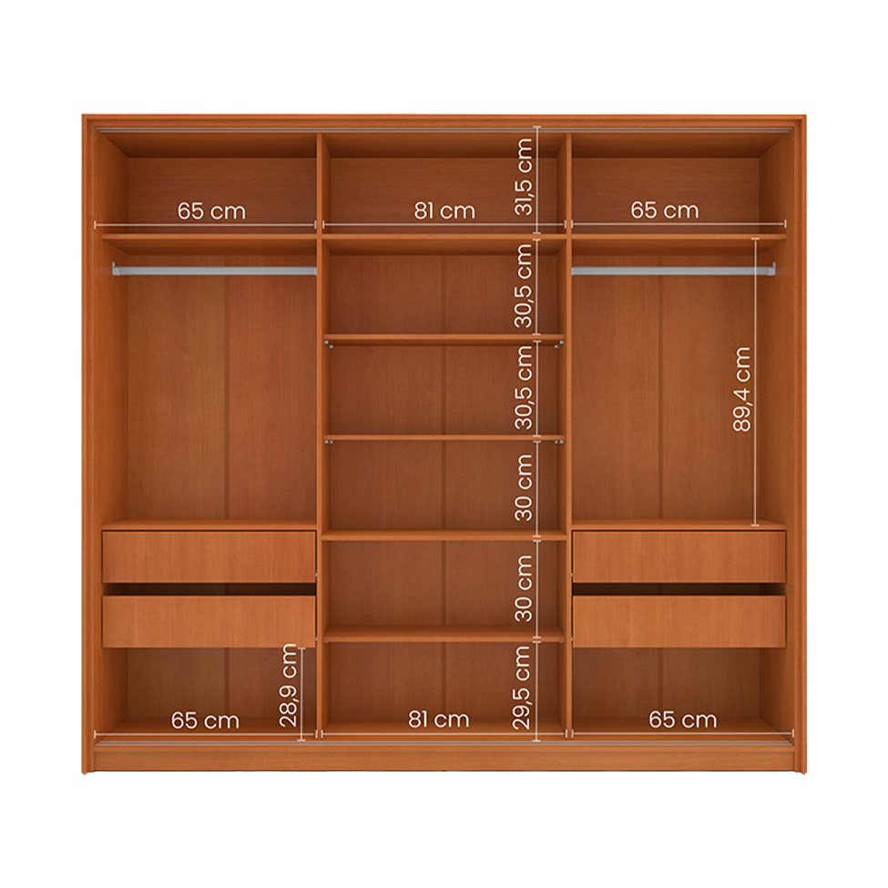 Guarda-Roupa Casal com Espelho Madrid 3 Portas 2 Gavetas Freijó e Azul