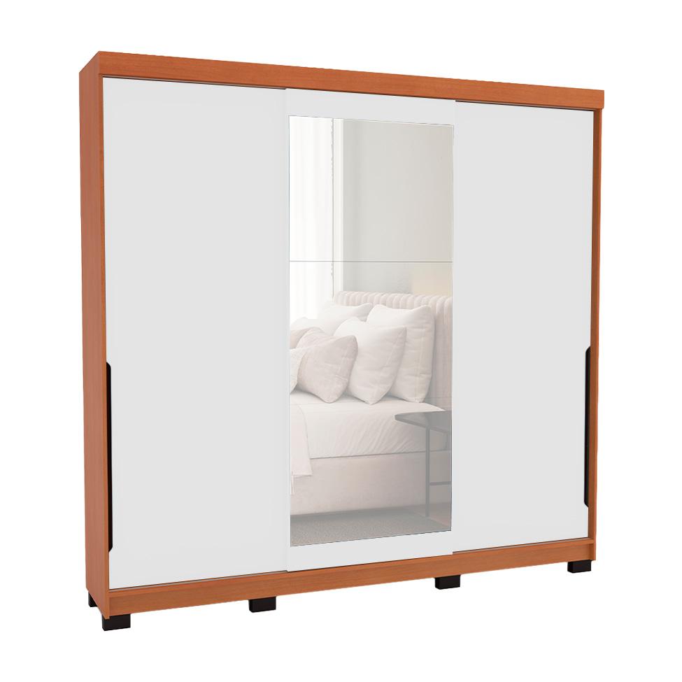 Guarda-Roupa Casal com Espelho Madrid 3 Portas 2 Gavetas Freijó e Branco