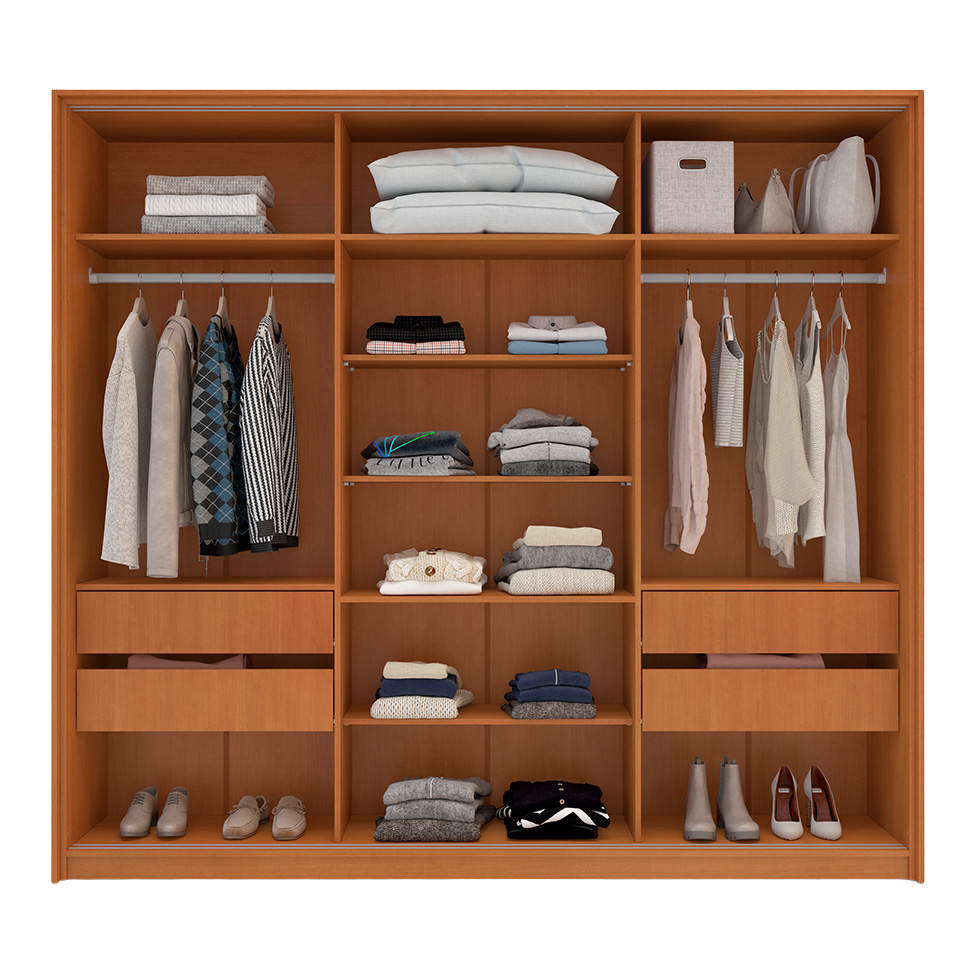 Guarda-Roupa Casal com Espelho Madrid 3 Portas 2 Gavetas Freijó e Branco