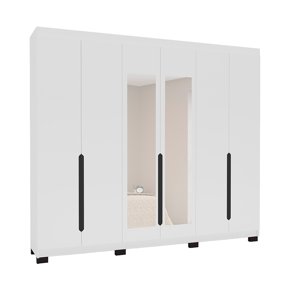 Guarda-Roupa Casal com Espelho Madrid 6 Portas 4 Gavetas Branco