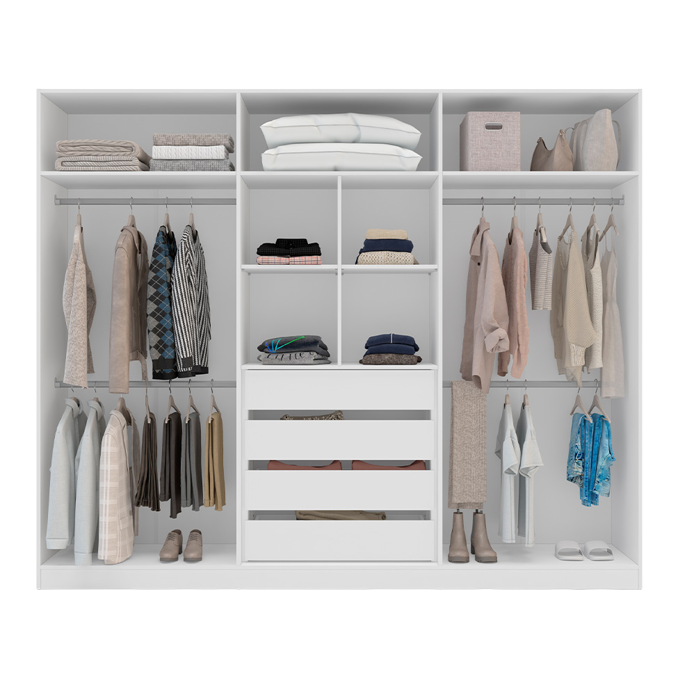 Guarda-Roupa Casal com Espelho Madrid 6 Portas 4 Gavetas Branco