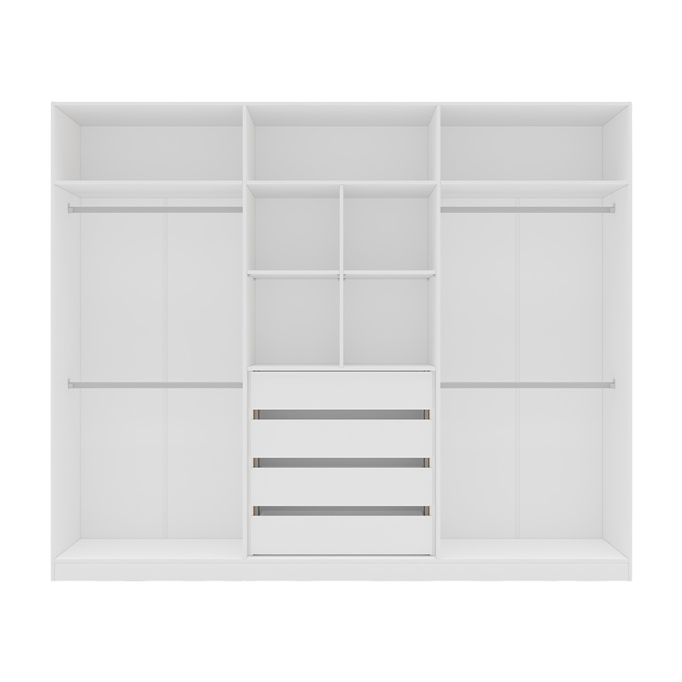 Guarda-Roupa Casal com Espelho Madrid 6 Portas 4 Gavetas Branco e Azul