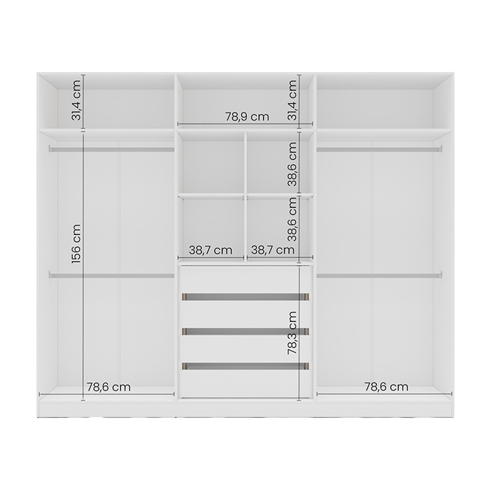 Guarda-Roupa Casal com Espelho Madrid 6 Portas 4 Gavetas Branco e Azul