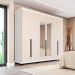 Guarda-Roupa Casal com Espelho Madrid 6 Portas 4 Gavetas Branco e Creme