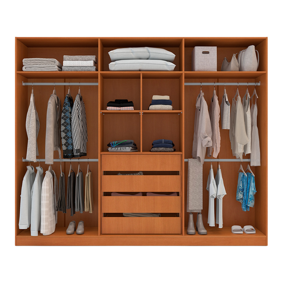 Guarda-Roupa Casal com Espelho Madrid 6 Portas 4 Gavetas Freijó e Azul