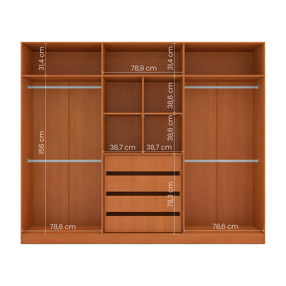 Guarda-Roupa Casal com Espelho Madrid 6 Portas 4 Gavetas Freijó e Azul