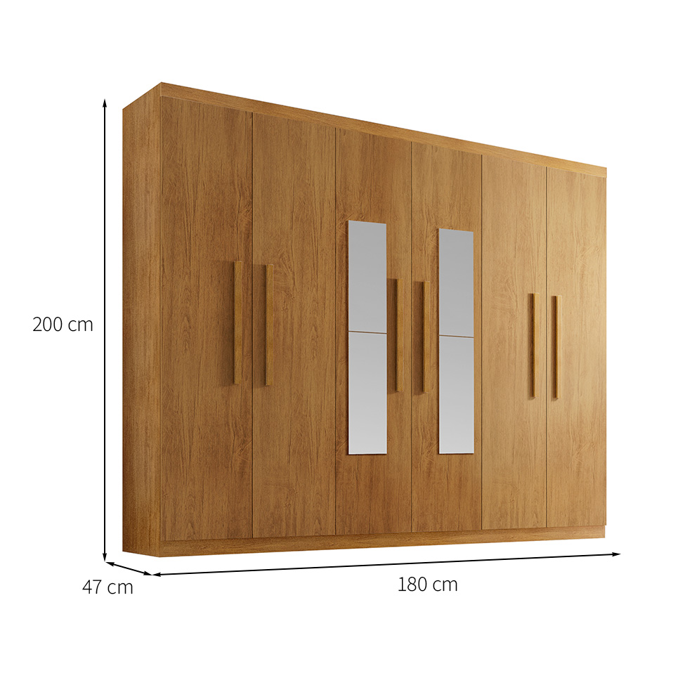 Guarda-Roupa Casal com Espelho Malibu 6 Portas 2 Gavetas Imbuia