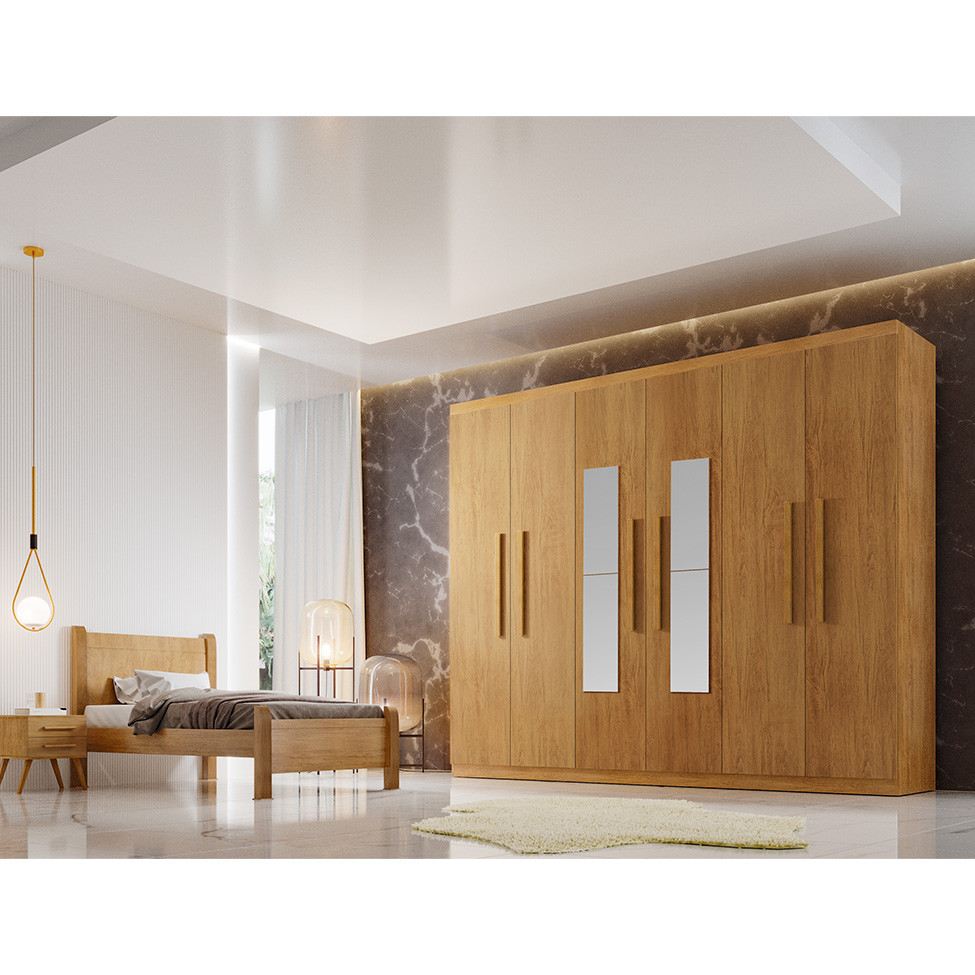 Guarda-Roupa Casal com Espelho Malibu 6 Portas 2 Gavetas Imbuia