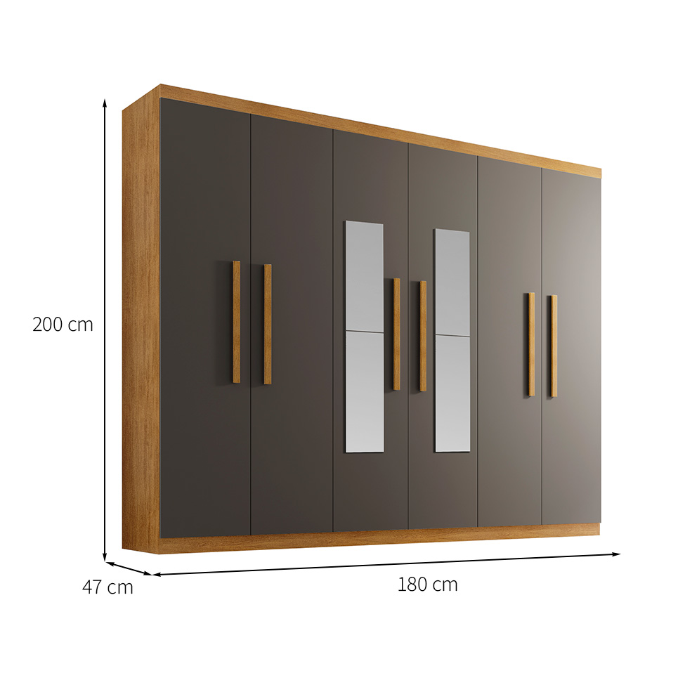 Guarda-Roupa Casal com Espelho Malibu 6 Portas 2 Gavetas Imbuia e Grafite
