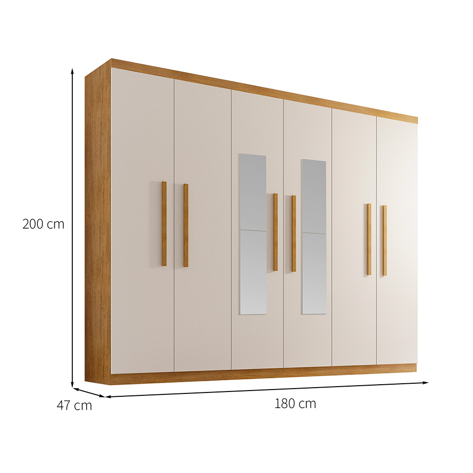 Guarda-Roupa Casal com Espelho Malibu 6 Portas 2 Gavetas Imbuia e Off White