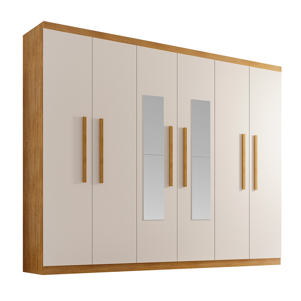 Guarda-Roupa Casal com Espelho Malibu 6 Portas 2 Gavetas Imbuia e Off White