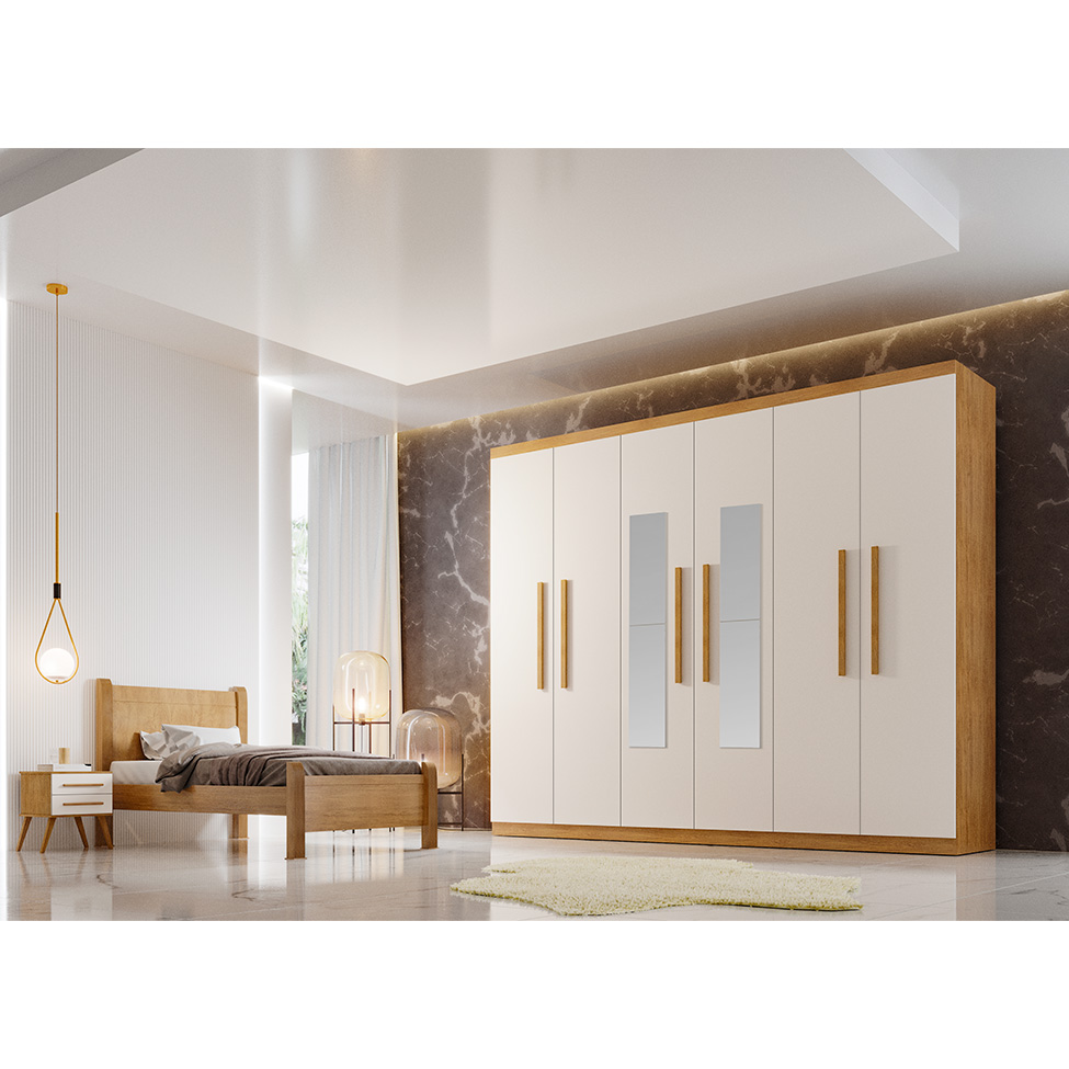 Guarda-Roupa Casal com Espelho Malibu 6 Portas 2 Gavetas Imbuia e Off White