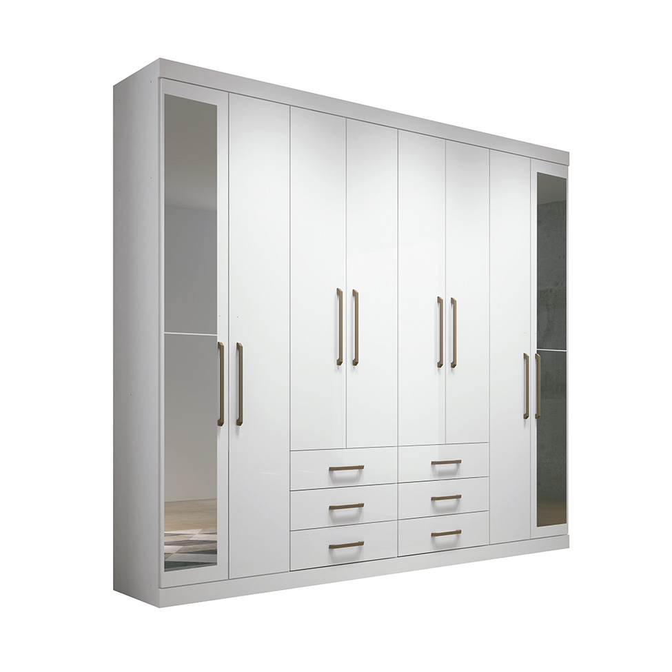 Guarda-Roupa Casal com Espelho Master 8 Portas 6 Gavetas Branco