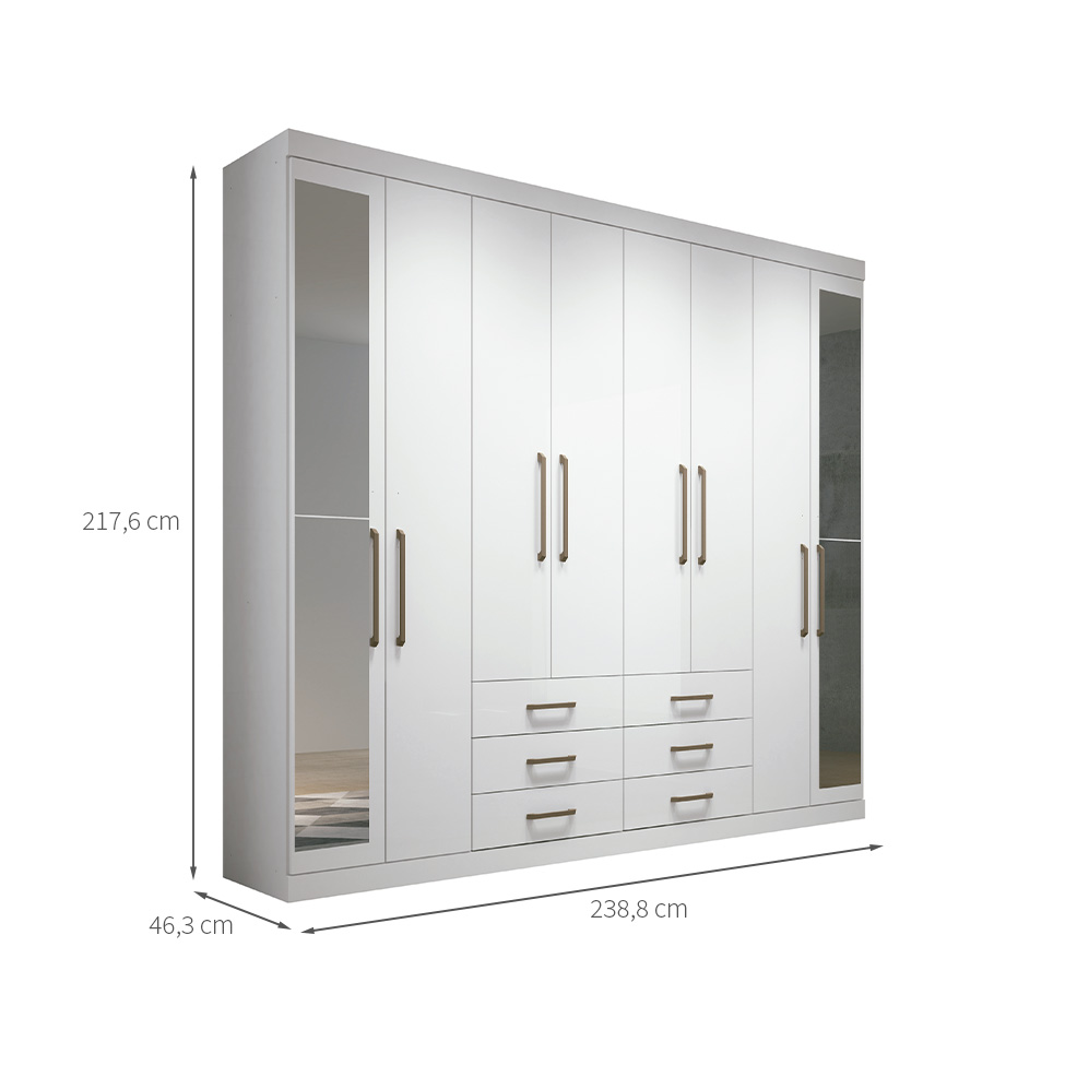 Guarda-Roupa Casal com Espelho Master 8 Portas 6 Gavetas Branco