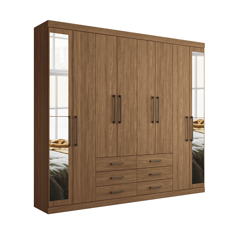 Guarda-Roupa Casal com Espelho Master 8 Portas 6 Gavetas Jatobá