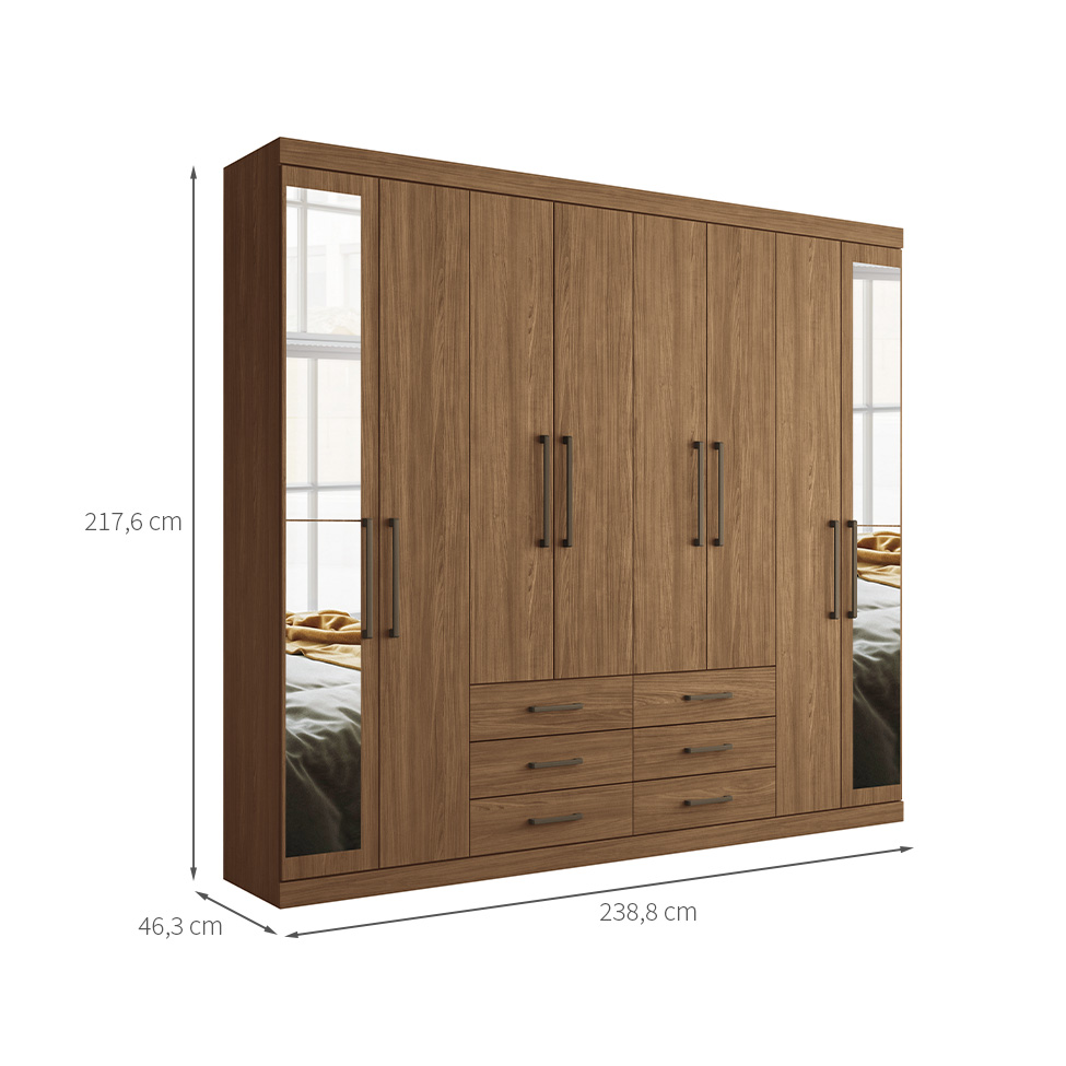 Guarda-Roupa Casal com Espelho Master 8 Portas 6 Gavetas Jatobá