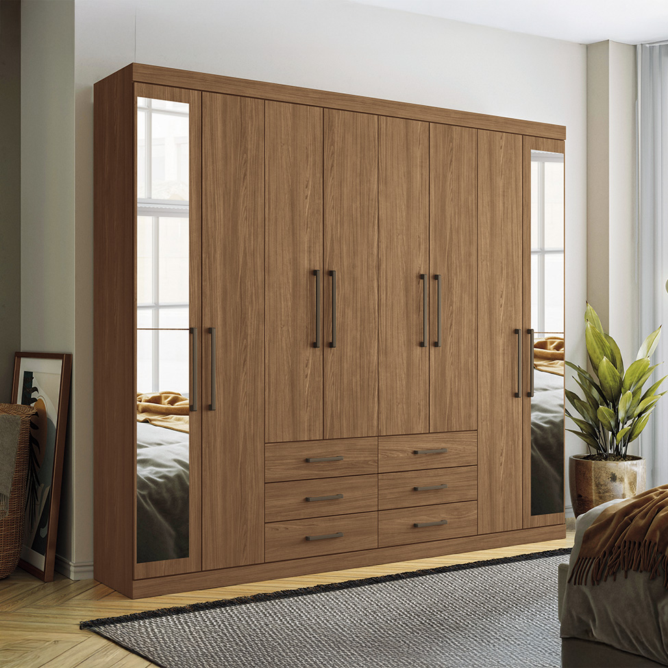 Guarda-Roupa Casal com Espelho Master 8 Portas 6 Gavetas Jatobá