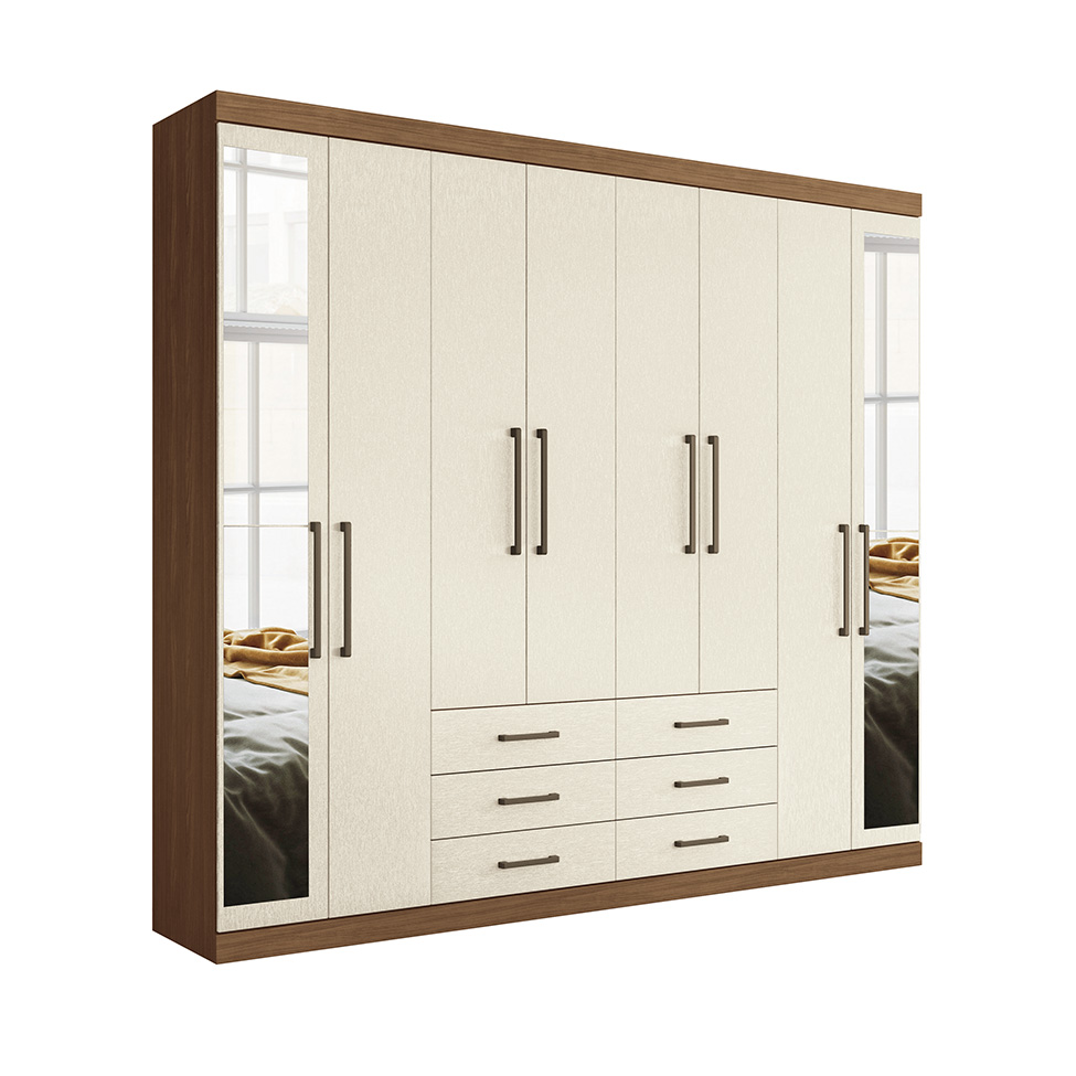 Guarda-Roupa Casal com Espelho Master 8 Portas 6 Gavetas Jatobá e Areia