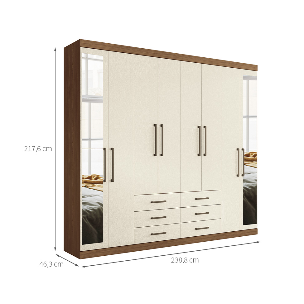 Guarda-Roupa Casal com Espelho Master 8 Portas 6 Gavetas Jatobá e Areia