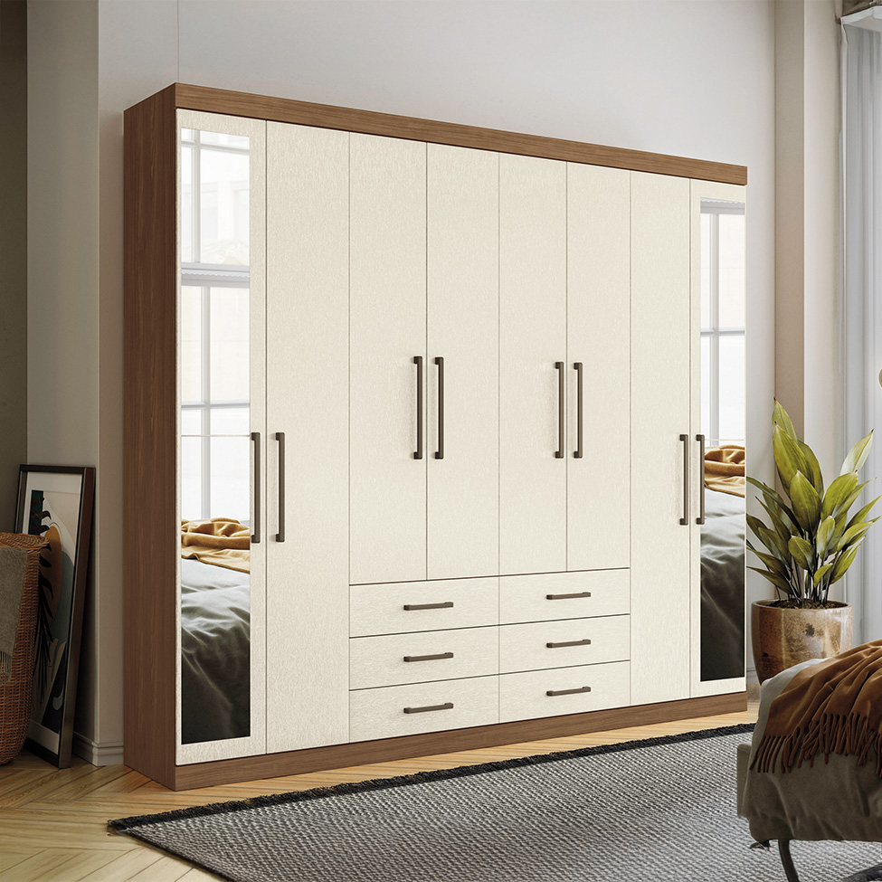 Guarda-Roupa Casal com Espelho Master 8 Portas 6 Gavetas Jatobá e Areia