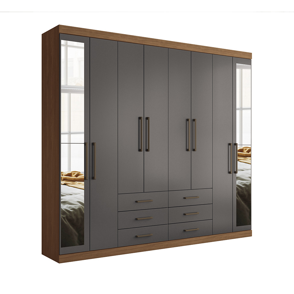 Guarda-Roupa Casal com Espelho Master 8 Portas 6 Gavetas Jatobá e Grafite