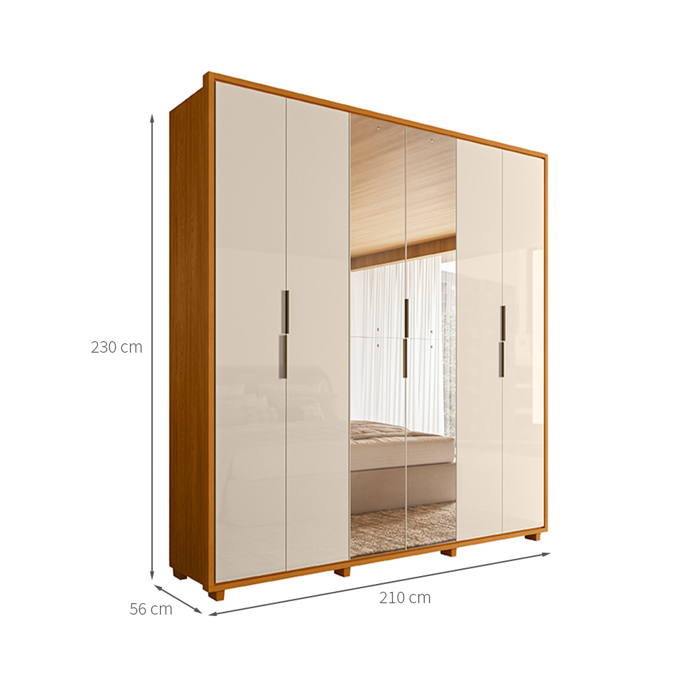 Guarda-Roupa Casal com Espelho Matisse 6 Portas 4 Gavetas Cinamomo e Off White