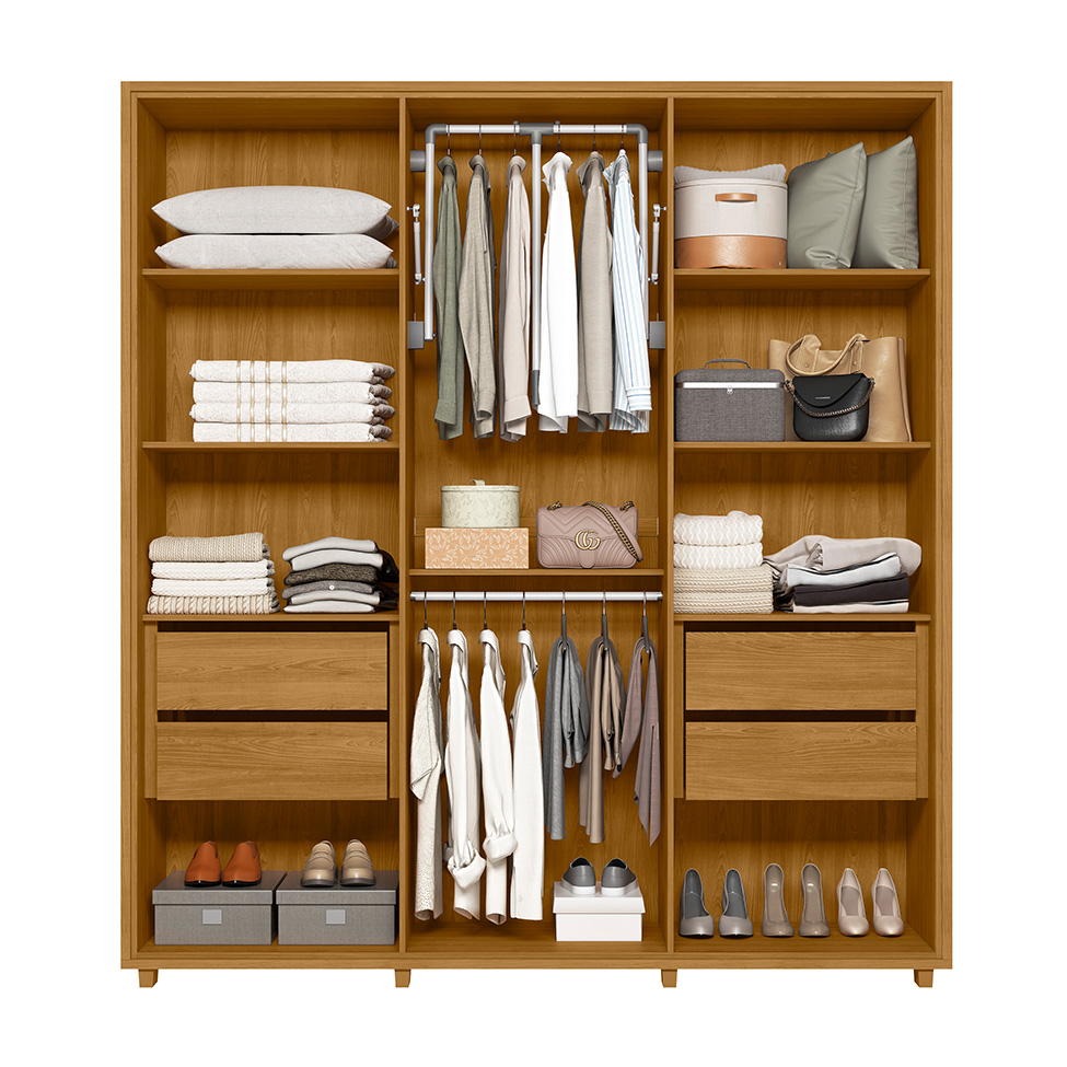 Guarda-Roupa Casal com Espelho Matisse 6 Portas 4 Gavetas Cumaru e Opala