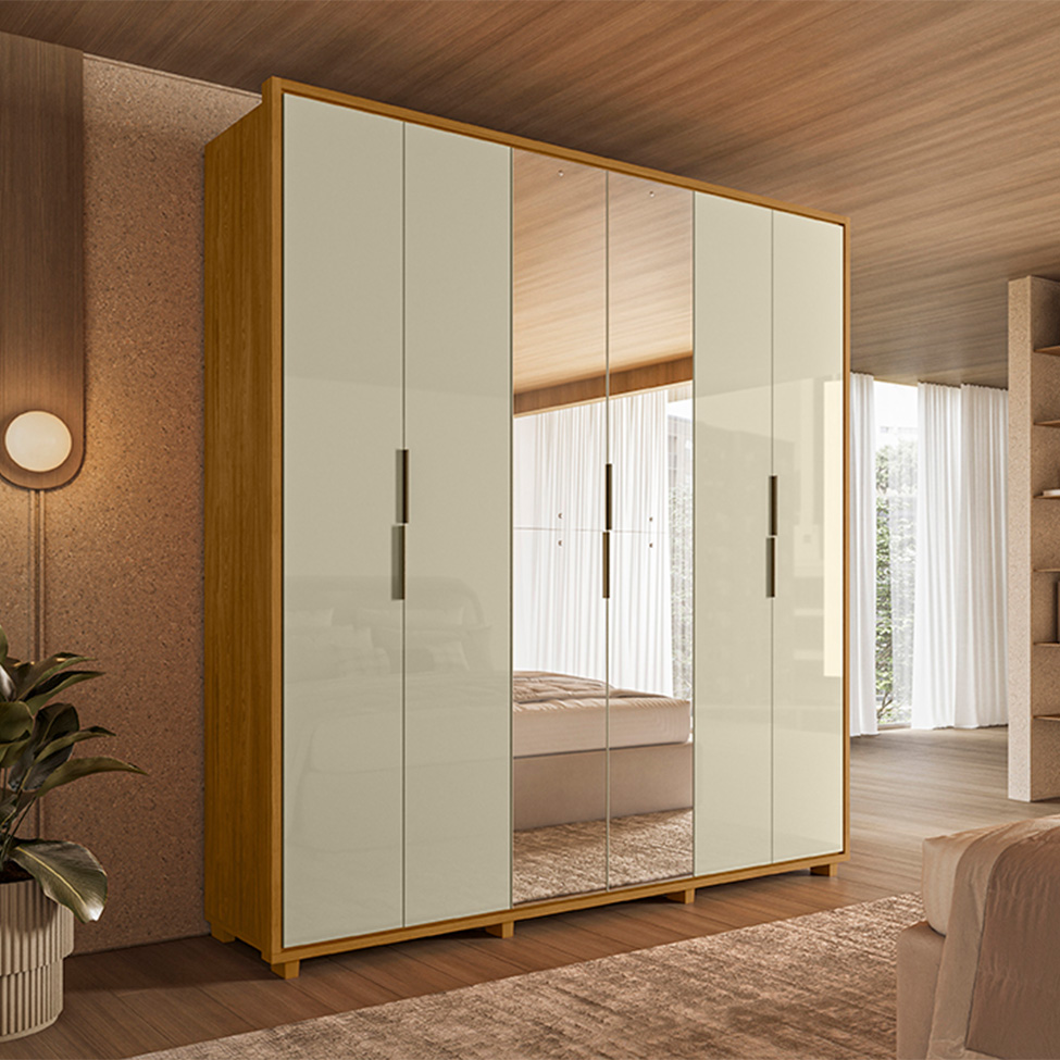 Guarda-Roupa Casal com Espelho Matisse 6 Portas 4 Gavetas Cumaru e Opala