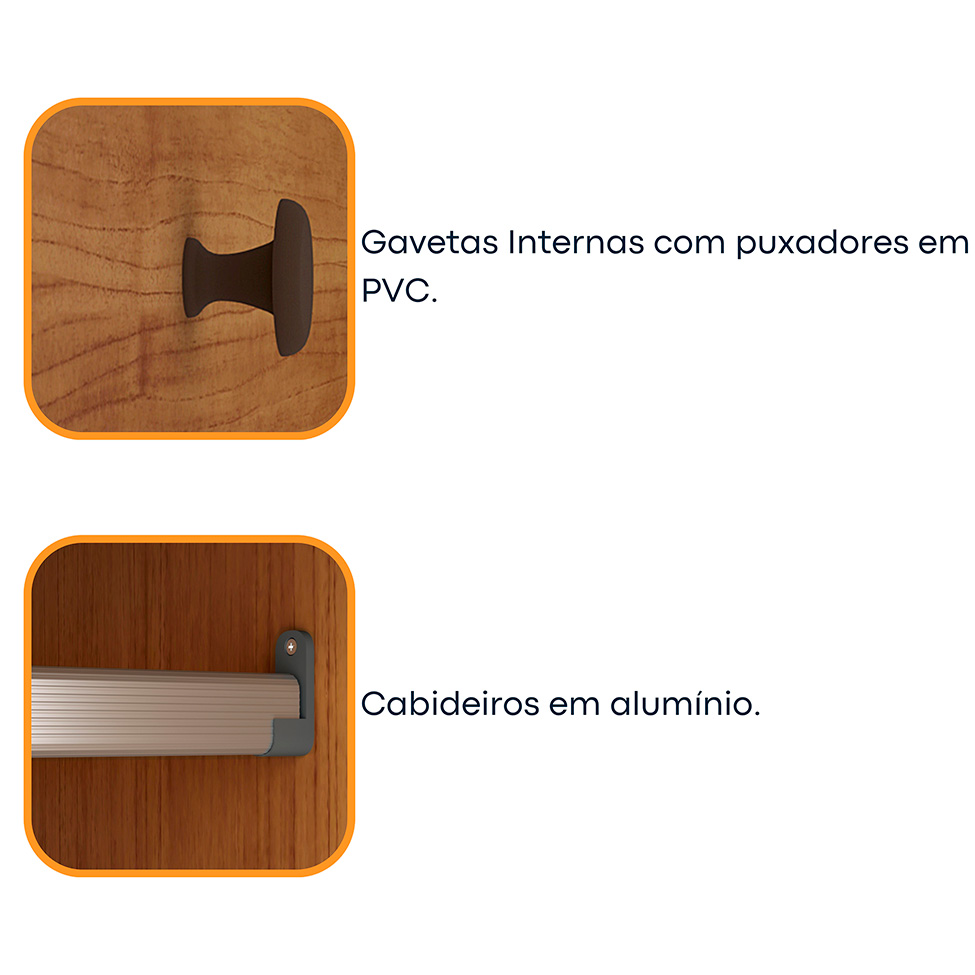Guarda-Roupa Casal com Espelho Milão Flex 3 Portas 6 Gavetas Cinamomo e Off White