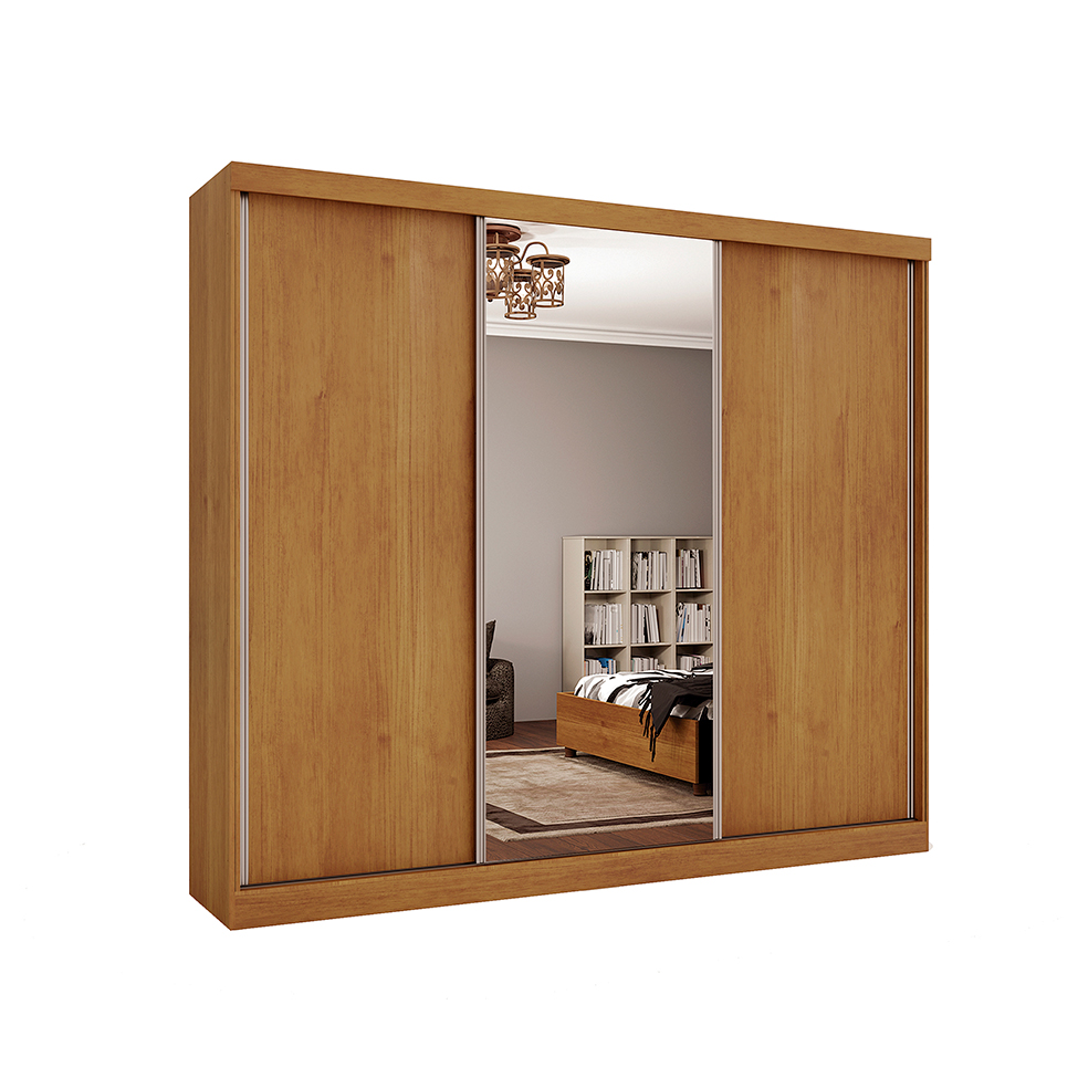 Guarda-Roupa Casal com Espelho Milão Flex 3 Portas 6 Gavetas Cinamomo e Off White
