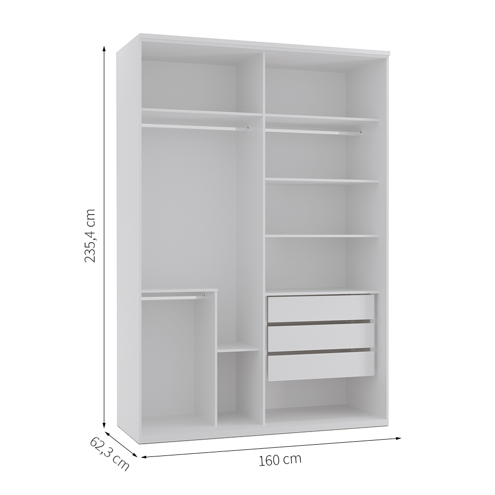 Guarda-Roupa Casal com Espelho Milão I 2 Portas 3 Gavetas Branco