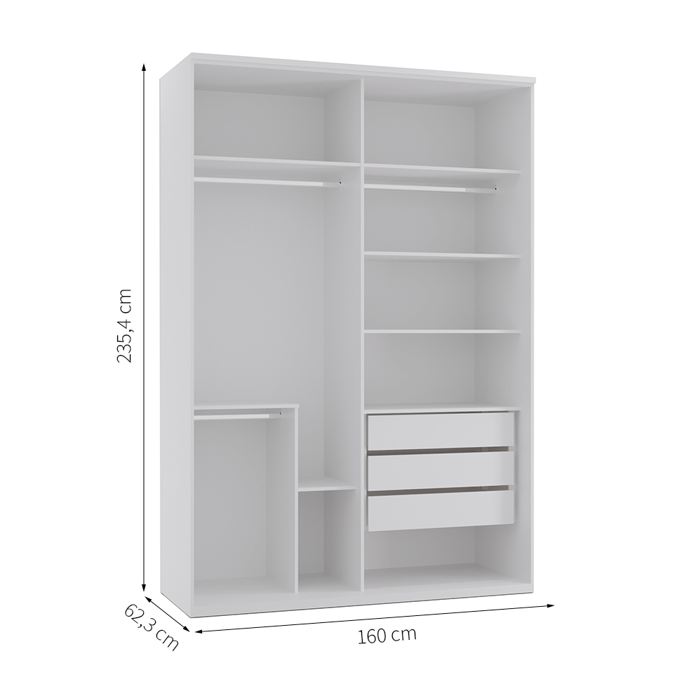 Guarda-Roupa Casal com Espelho Milão III 2 PT 3 GV Branco