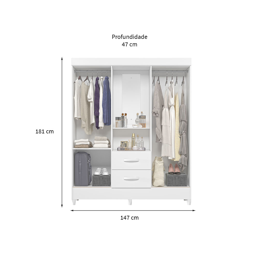 Guarda-Roupa Casal com Espelho Mobi Flex 4 Portas 2 Gavetas Branco