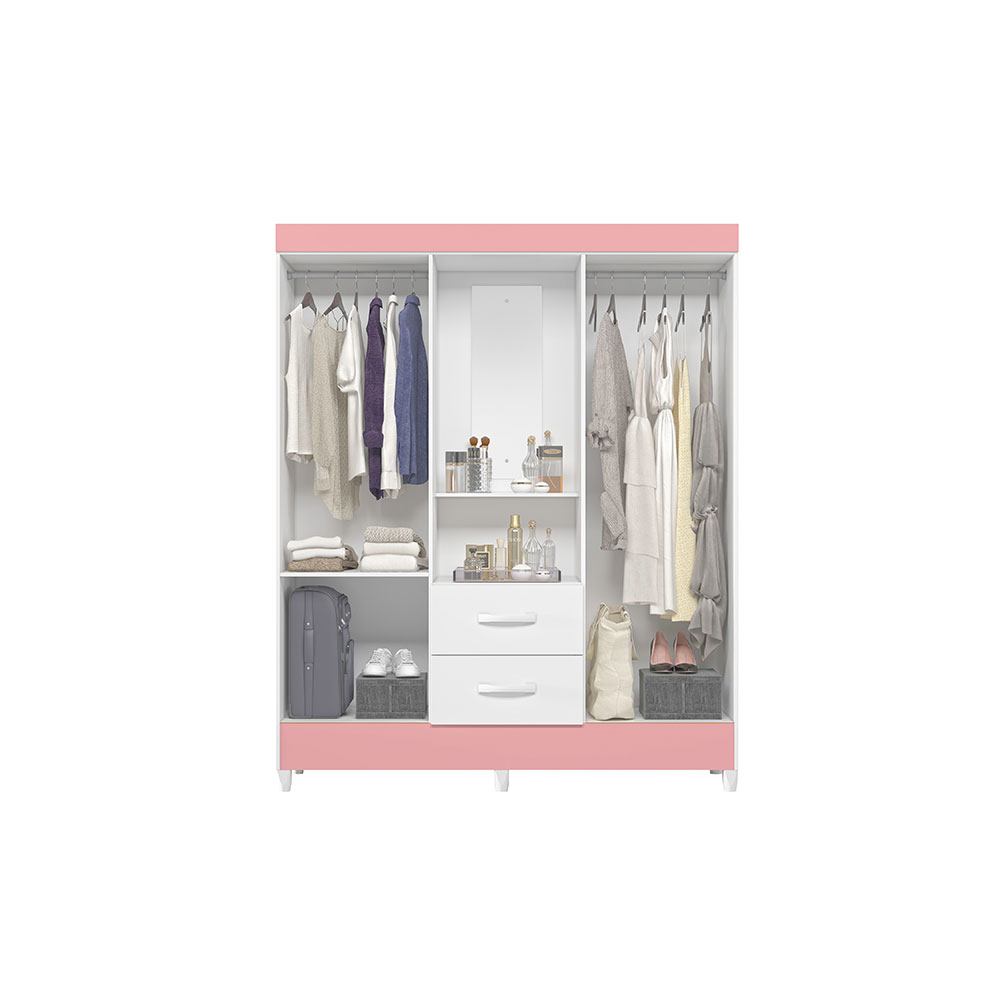 Guarda-Roupa Casal com Espelho Mobi Flex 4 Portas 2 Gavetas Branco