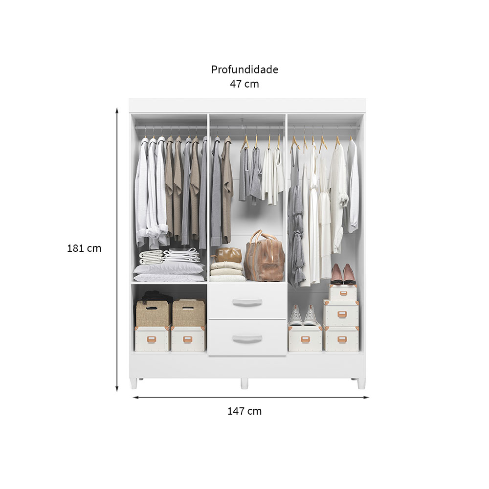 Guarda-Roupa Casal com Espelho Mobi Flex 6 Portas 2 Gavetas Branco
