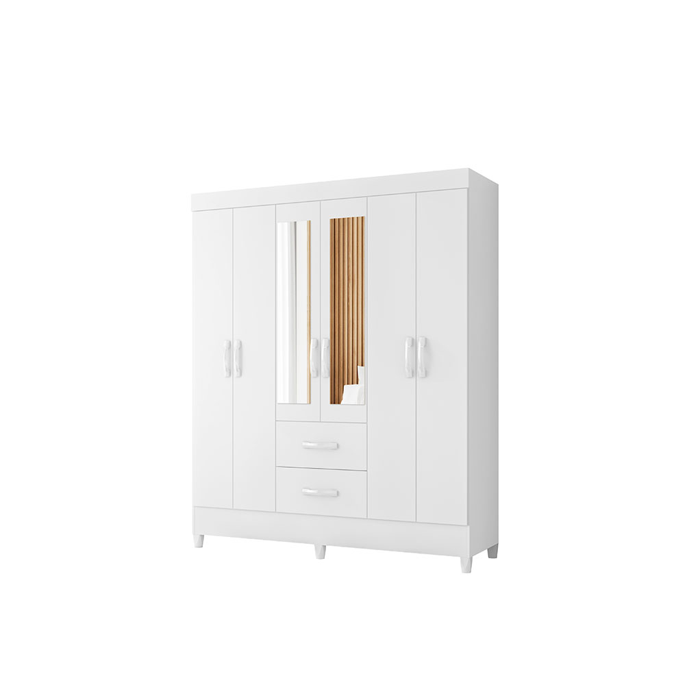 Guarda-Roupa Casal com Espelho Mobi Flex 6 Portas 2 Gavetas Branco