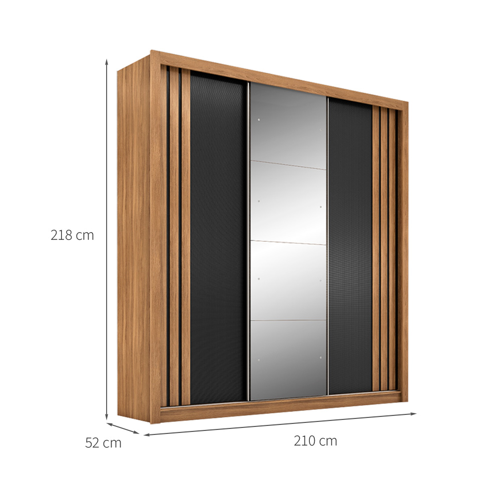Guarda-Roupa Casal com Espelho Moema Flex 3 Portas 2 Gavetas Amêndola