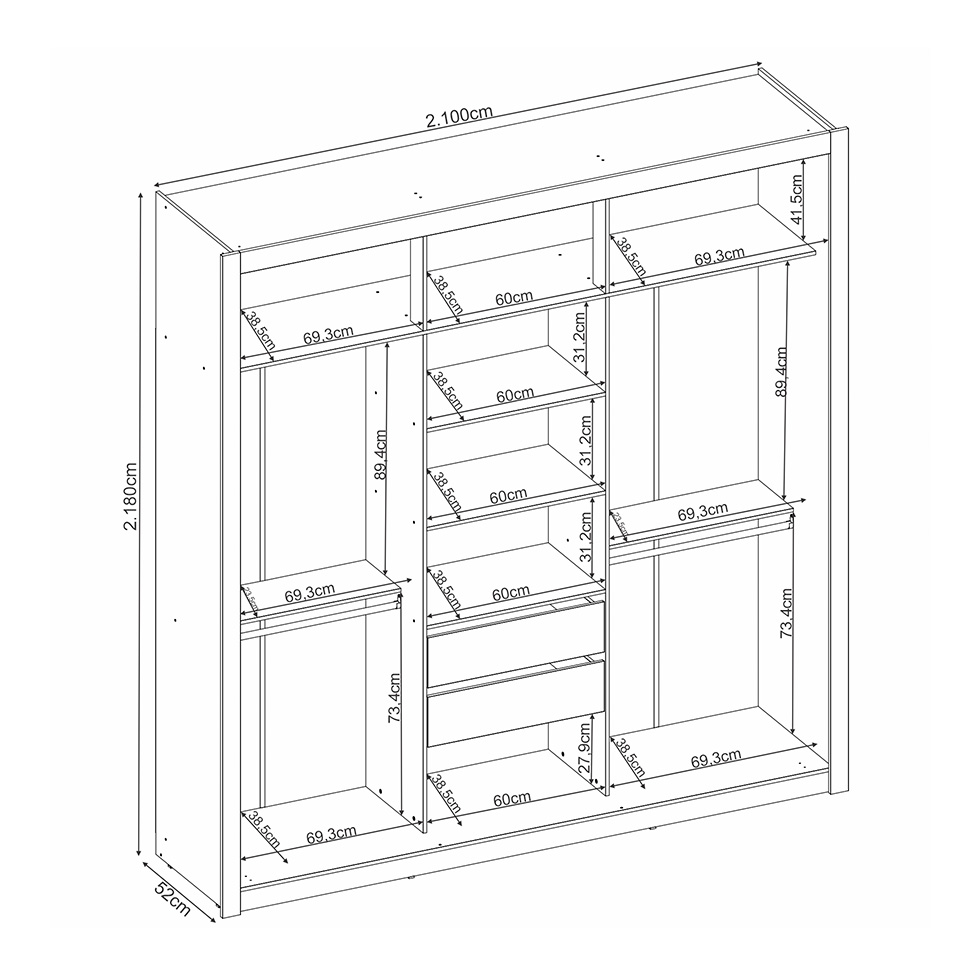 Guarda-Roupa Casal com Espelho Moema Flex 3 Portas 2 Gavetas Amêndola