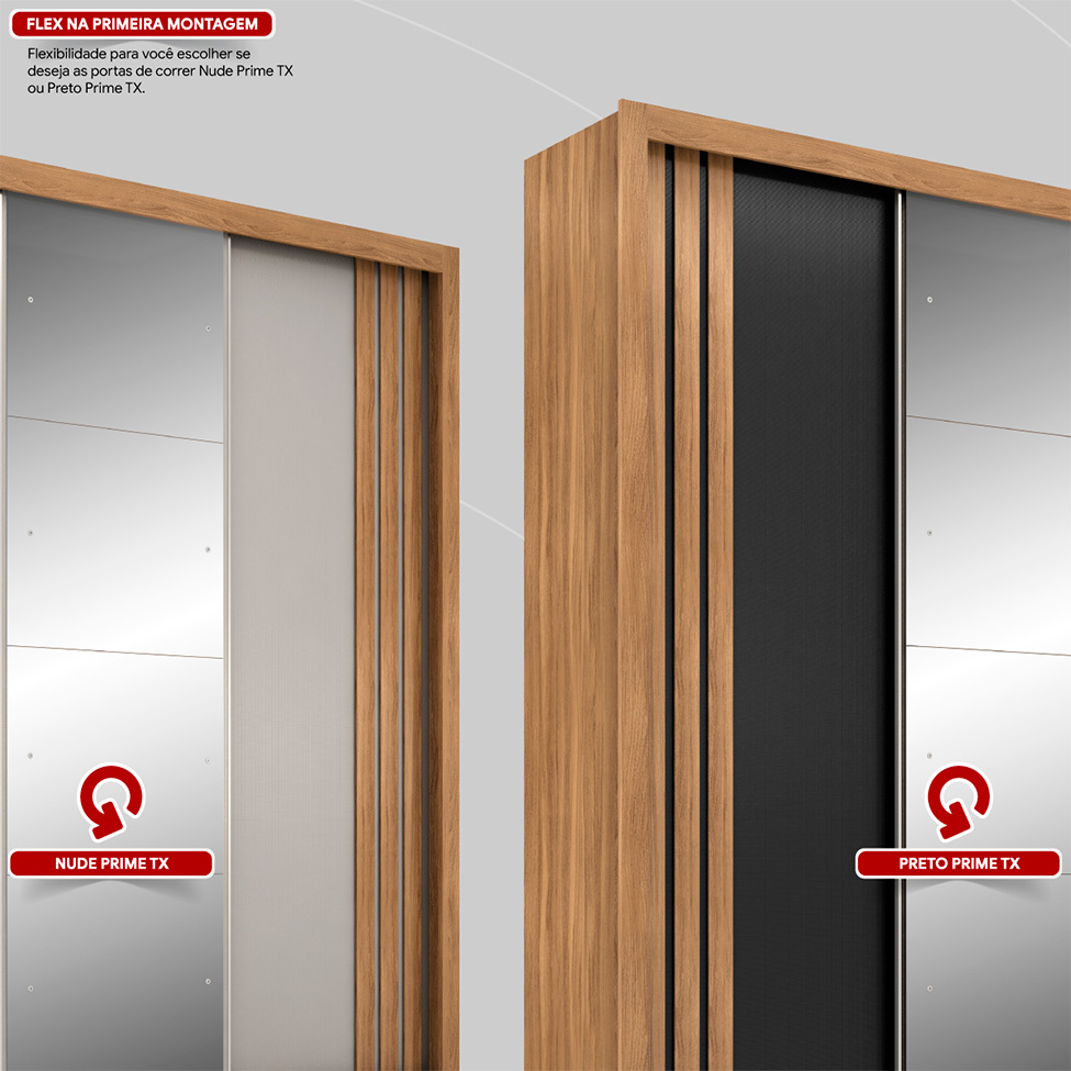 Guarda-Roupa Casal com Espelho Moema Flex 3 Portas 2 Gavetas Amêndola