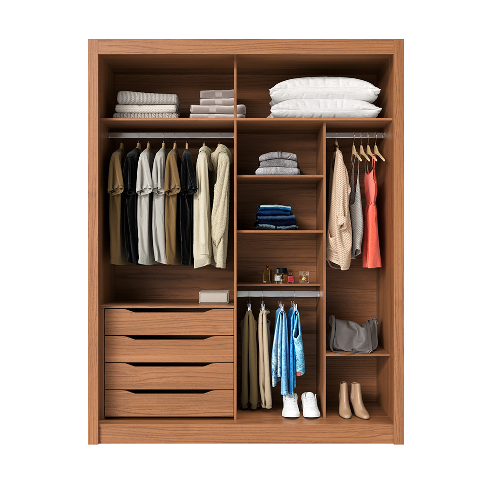 Guarda-Roupa Casal com Espelho Montclair Flex 2 Portas 4 Gavetas Canela e Off White