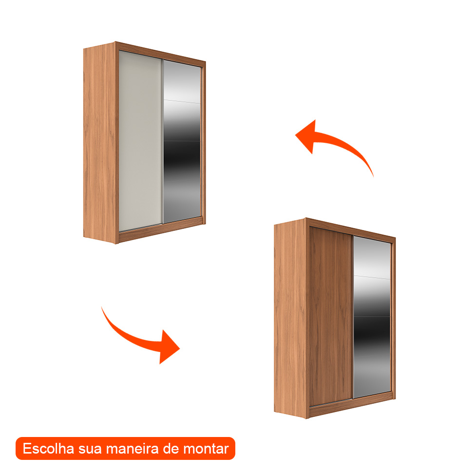 Guarda-Roupa Casal com Espelho Montclair Flex 2 Portas 4 Gavetas Canela e Off White