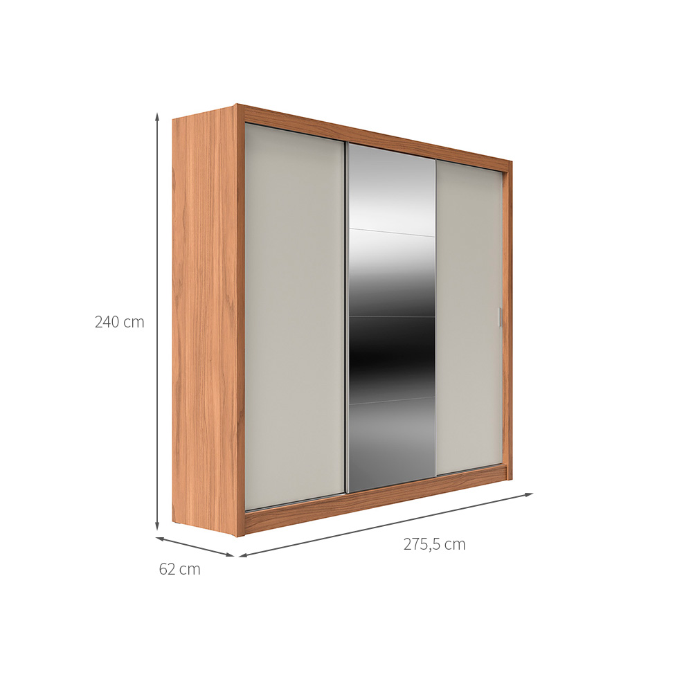 Guarda-Roupa Casal com Espelho Montclair Flex 3 Portas 6 Gavetas Canela e Off White